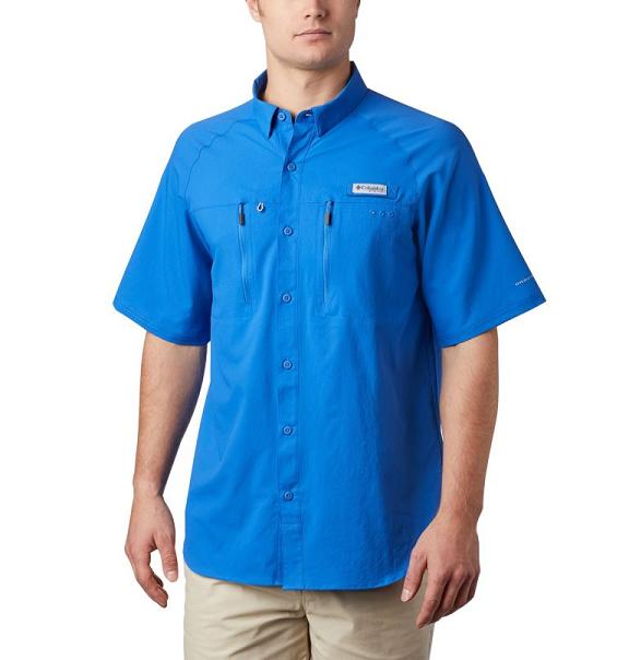 Columbia PFG Terminal Tackle Fishing Shirts Blue For Men's NZ51479 New Zealand